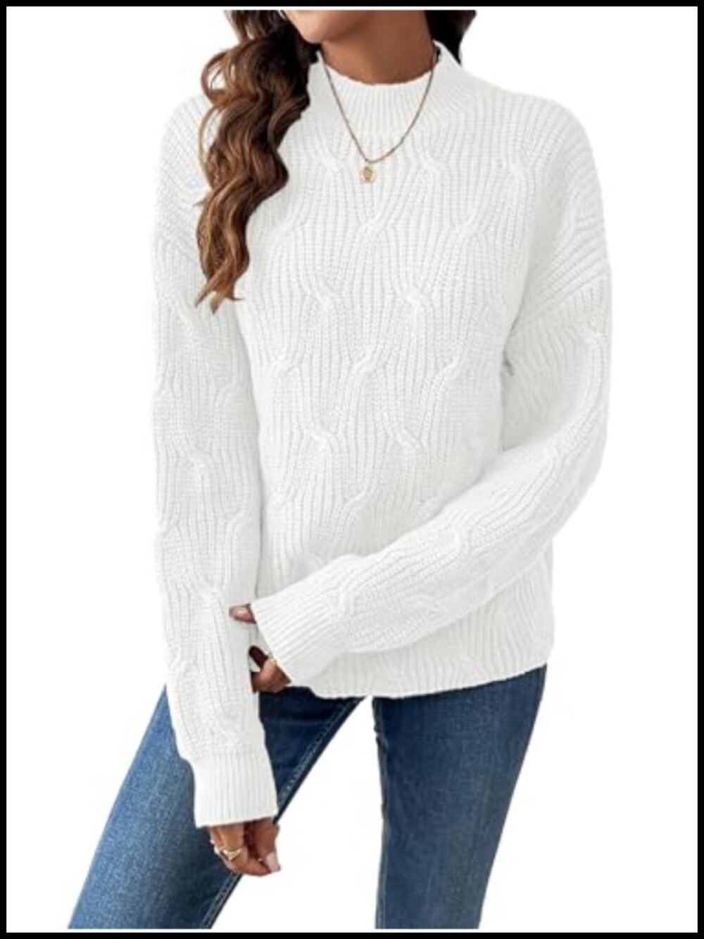Oversized Mock Neck Cable Knit Sweater Dressy Long Sleeve Chunky Ribbed Cuffs
